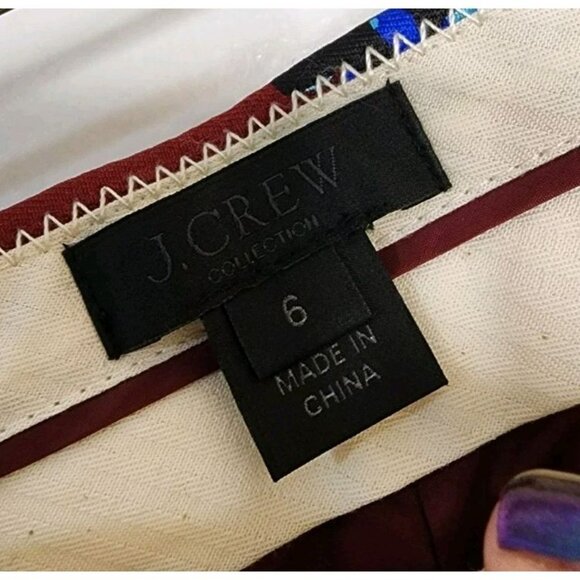 J. Crew Collection Crop Pants Sz 6 Floral Silk Wool Blend Red Blue Bright - Picture 3 of 6